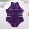 Sywiyi Kids Girls Cutout Back Gymnastics Leotards Shiny Sequins Ballet Dance Athletic Bodysuit Purple 10 Years view 3