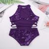 Sywiyi Kids Girls Cutout Back Gymnastics Leotards Shiny Sequins Ballet Dance Athletic Bodysuit Purple 10 Years view 4