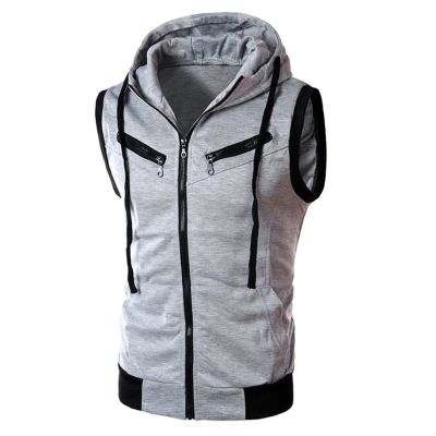Tank Tops for Men's Sleeveless Hooded Sweatshirt Fashion Zipper Holiday Casual Sport T-Shirt Hoodies Blouse Tops Gray
