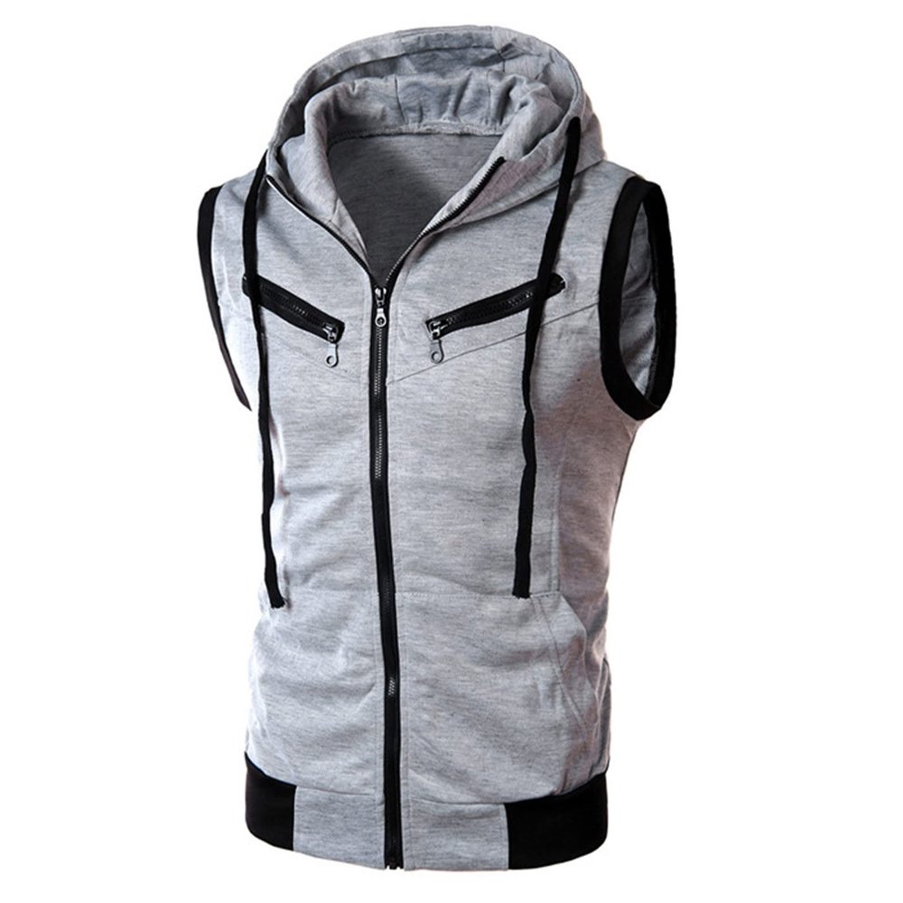 Tank Tops for Men's Sleeveless Hooded Sweatshirt Fashion Zipper Holiday Casual Sport T-Shirt Hoodies Blouse Tops Gray