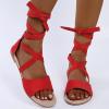 Strappy Sandals for Women Flats,Summer Casual Cross Straps Lace up Fish Mouth Open Toe Roman Sandalias Comfortable Trendy Elegant Ladies Shoes Red view 2