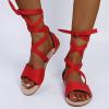 Strappy Sandals for Women Flats,Summer Casual Cross Straps Lace up Fish Mouth Open Toe Roman Sandalias Comfortable Trendy Elegant Ladies Shoes Red view 4