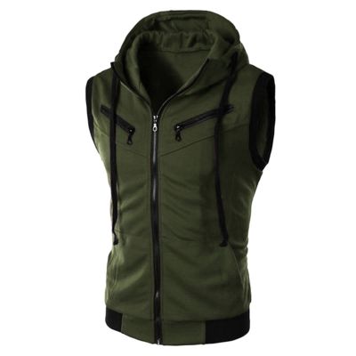 Tank Tops for Men's Sleeveless Hooded Sweatshirt Fashion Zipper Holiday Casual Sport T-Shirt Hoodies Blouse Tops Army Green