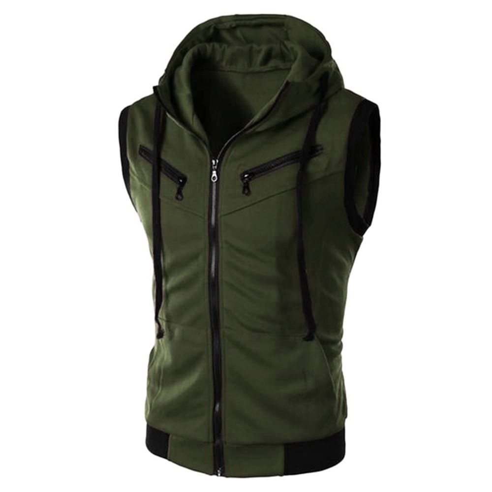 Tank Tops for Men's Sleeveless Hooded Sweatshirt Fashion Zipper Holiday Casual Sport T-Shirt Hoodies Blouse Tops Army Green