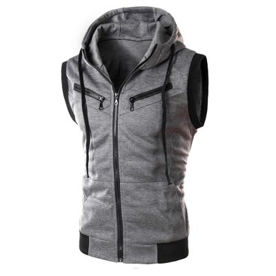 Tank Tops for Men's Sleeveless Hooded Sweatshirt Fashion Zipper Holiday Casual Sport T-Shirt Hoodies Blouse Tops Dark Gray