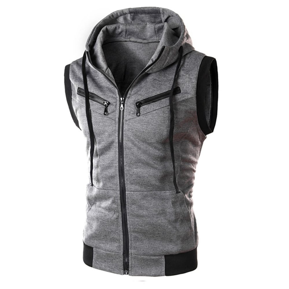 Tank Tops for Men's Sleeveless Hooded Sweatshirt Fashion Zipper Holiday Casual Sport T-Shirt Hoodies Blouse Tops Dark Gray