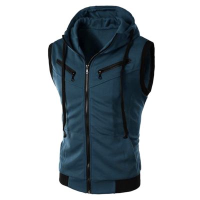 Tank Tops for Men's Sleeveless Hooded Sweatshirt Fashion Zipper Holiday Casual Sport T-Shirt Hoodies Blouse Tops Green