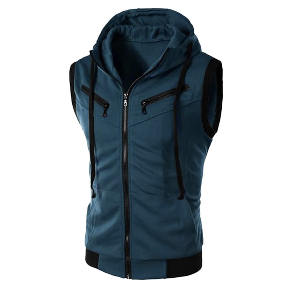 Tank Tops for Men's Sleeveless Hooded Sweatshirt Fashion Zipper Holiday Casual Sport T-Shirt Hoodies Blouse Tops Green