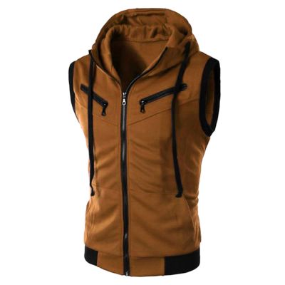 Tank Tops for Men's Sleeveless Hooded Sweatshirt Fashion Zipper Holiday Casual Sport T-Shirt Hoodies Blouse Tops Coffee