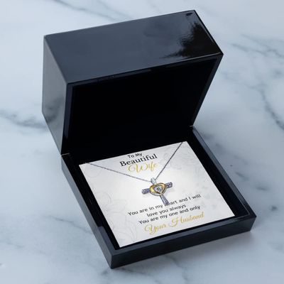 Cross Dancing Necklace Luxury Box - Husband Necklace Gift for Wife, Cross Necklace for Wife from Husband, Wifey Necklace from Hubby, Jewelry Necklace