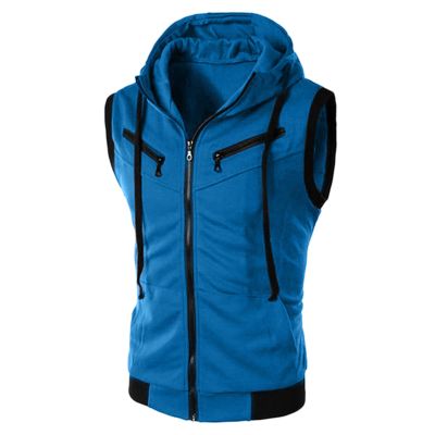 Tank Tops for Men's Sleeveless Hooded Sweatshirt Fashion Zipper Holiday Casual Sport T-Shirt Hoodies Blouse Tops Blue