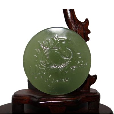 2.3" China Certified Nature Hetian Nephrite Jade Auspicious Flying Dragon Belt Button