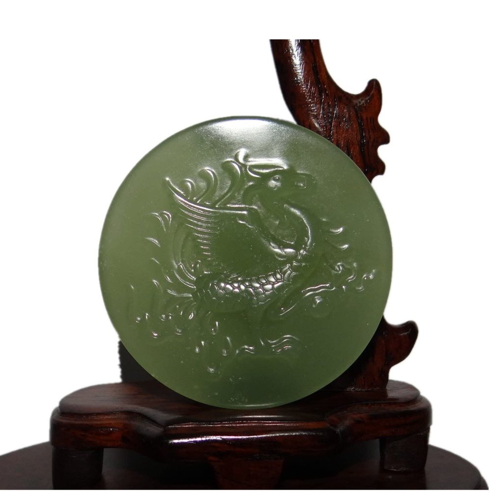 2.3" China Certified Nature Hetian Nephrite Jade Auspicious Flying Dragon Belt Button