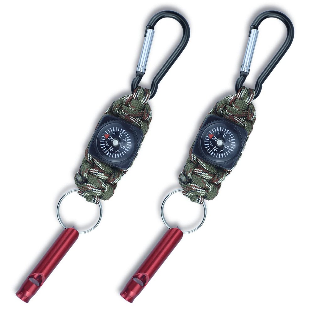 2 Packs Emergency Survival Whistle with Compass Braided Paracord Keychain with Carabiner Multifunctional Survial Keychain Whistle Compass for Outdoor Hiking Trveling Hunting Boating Fishing
