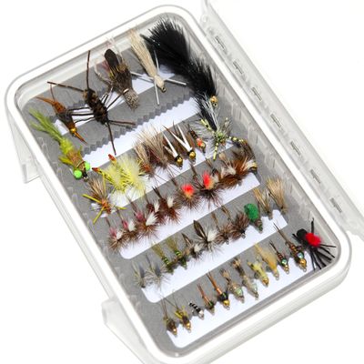 48 Essential Trout Fly Fishing Flies Assortment with Waterproof Fly Box | Dry, Wet, Nymphs, Streamers, Wooly Buggers, Caddis Fishing Lures