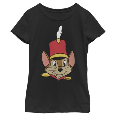 Fifth Sun Little Disney Dumbo Timothy Big Face Girls Short Sleeve Tee Shirt, Black, Large