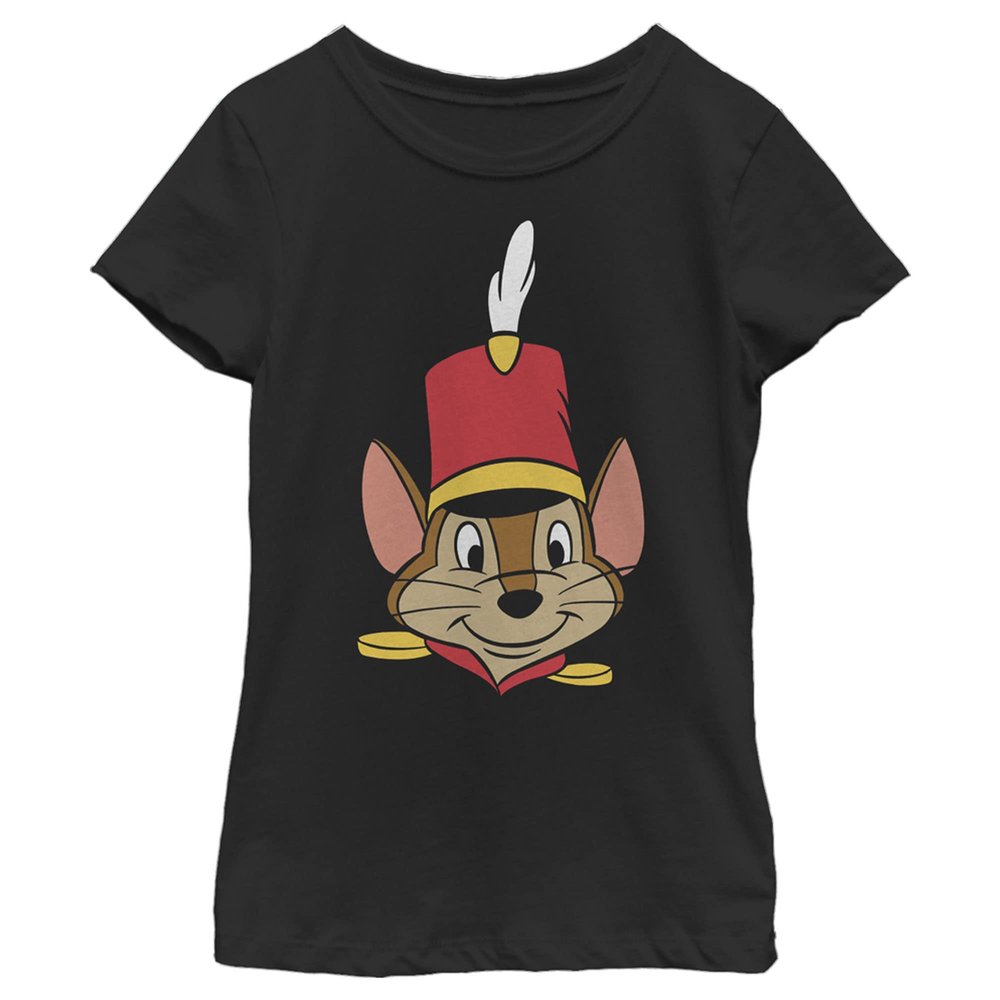 Fifth Sun Little Disney Dumbo Timothy Big Face Girls Short Sleeve Tee Shirt, Black, Large