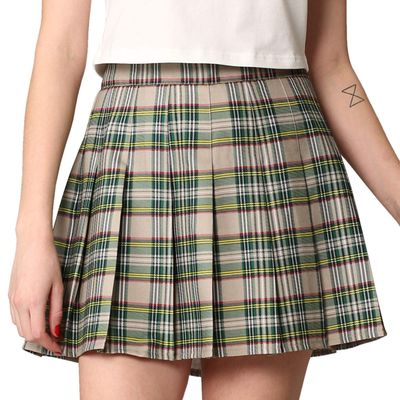 CTC WB2344 Women Girls Plaid High Waist Japan School Uniform Pleated Skater Tennis Skirt with Short M Olive_Plaid