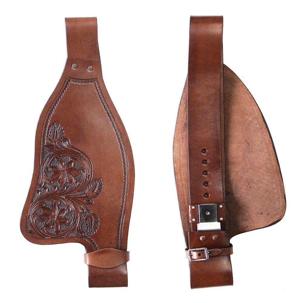 CHALLENGER Horse Western Adult Floral Tooled Brown Leather Replacement Saddle Fenders 5263LB