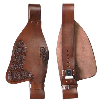 CHALLENGER Horse Western Adult Floral Tooled Brown Leather Replacement Saddle Fenders 5219LB
