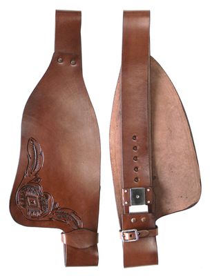 CHALLENGER Horse Western Adult Feather Tooled Brown Leather Replacement Saddle Fenders 5229LB