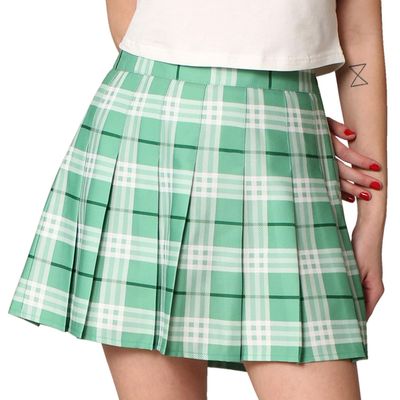 CTC WB2344 Women Girls Plaid High Waist Japan School Uniform Pleated Skater Tennis Skirt with Short XL Green_Plaid