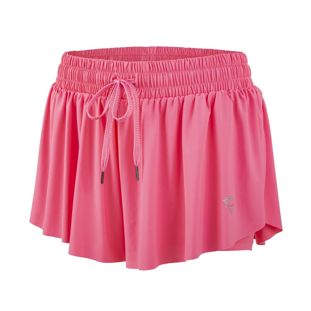 luogongzi 2 in 1 Flowy Hiking Clothes for Women Gym Yoga Athletic Running Workout Girls Spandex Cute Shorts Comfy Skort Lounge Sweat Tennis Skirt Preppy Summer(L, Peachy Pink)