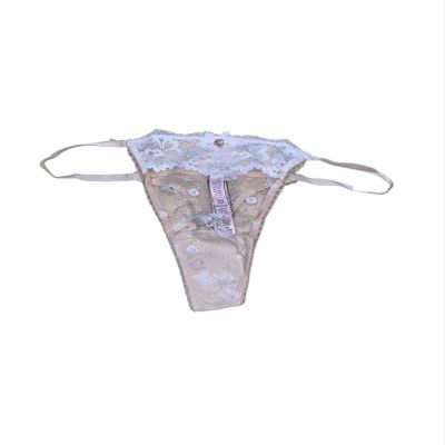 Victoria's Secret Body By Victoria Lace & Embroidery String Thong Panty Color Beige Size Large New