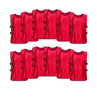 SHIJIXING 12 Pack Scrimmage Training Vest, Sports Pinnies, Practice Jerseys for Adult Youth (X-Large, Red)