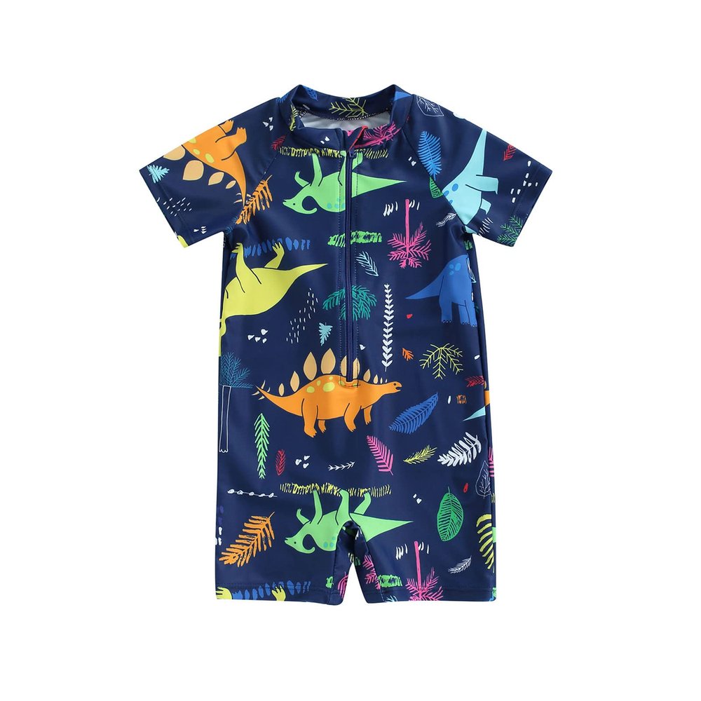 Toddler Baby Boy Girl Dinosaur Rash Guard One Piece Swimsuit Zipper Sunsuit Swimwear Beach Wear Bathing Suit (2-3T, Navy Blue Dinosaur)