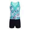 Daenrui Kids Big Girls Athletic Tankini Swimsuit Racer Tank Top with Boyshorts Beach Sports Bathing Suit Mintgreen,Leaf 4 Years view 3