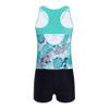 Daenrui Kids Big Girls Athletic Tankini Swimsuit Racer Tank Top with Boyshorts Beach Sports Bathing Suit Mintgreen,Leaf 4 Years view 4