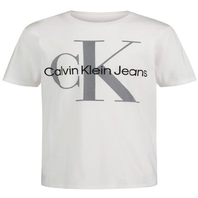 Calvin Klein Boys' Short Sleeve Logo Crew Neck T-Shirt, Soft, Comfortable, Relaxed Fit, Classic White, 14-16