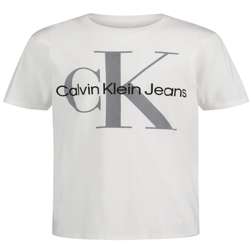 Calvin Klein Boys' Short Sleeve Logo Crew Neck T-Shirt, Soft, Comfortable, Relaxed Fit, Classic White, 14-16