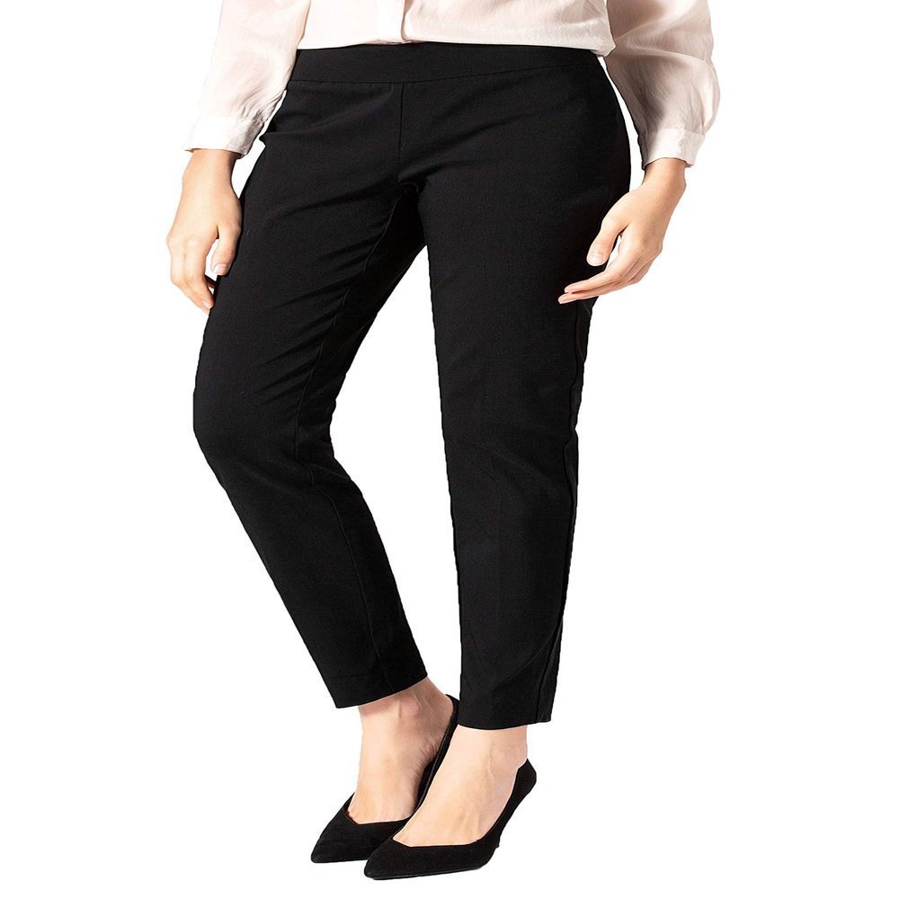 SATINATO Women's Straight Pants Stretch Slim Skinny Solid Trousers Casual Business Office (2, Zipper Free-Black)