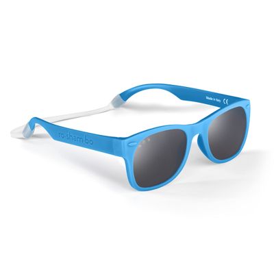 ROSHAMBO Unbreakable Baby Sunglasses with Strap BPA-free Girls Boys 0-24 months Infants Polarized Lens, Assembled in USA, Zack Morris (Blue)