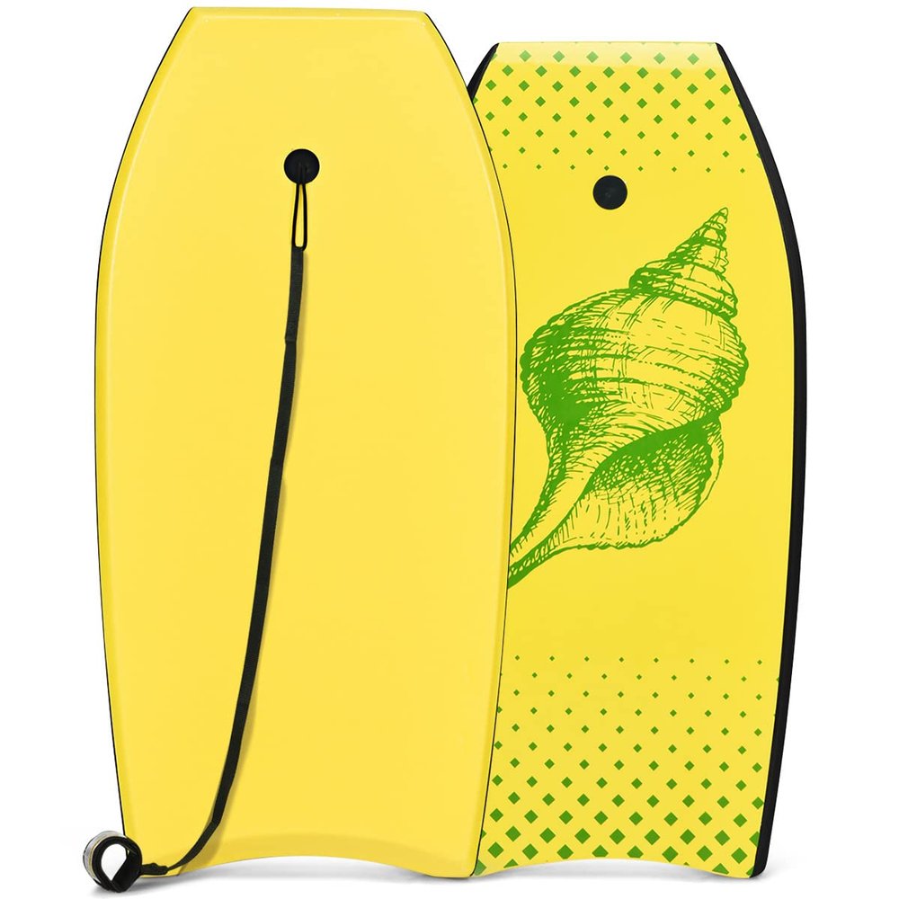 GYMAX Body Boards for Beach, 33"/37"/41" Body Board with EPS Foam Core, Crescent Tail, Dual Channel & Wrist Leash, Lightweight Bodyboard for Kids, Youth, Adults