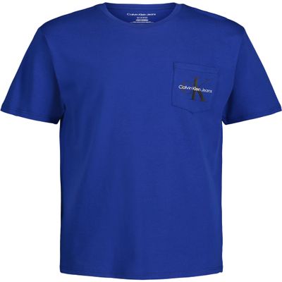 Calvin Klein Boys' Short Sleeve Pocket Logo Crew Neck T-Shirt, Soft, Comfortable, Relaxed Fit, Surf Web, 18-20
