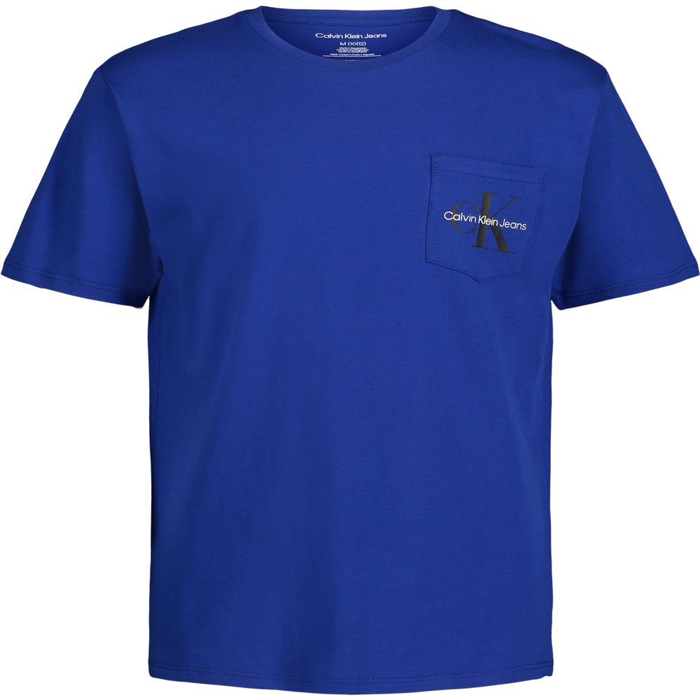 Calvin Klein Boys' Short Sleeve Pocket Logo Crew Neck T-Shirt, Soft, Comfortable, Relaxed Fit, Surf Web, 18-20