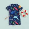Toddler Baby Boy Girl Dinosaur Rash Guard One Piece Swimsuit Zipper Sunsuit Swimwear Beach Wear Bathing Suit (4-5T, Navy Blue Dinosaur) view 2