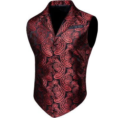 Barry.Wang Red Black Green Mens Steampunk Vest Lapel Collar Silk Paisley Victorian Gothic Waistcoat Formal/Leisure Party