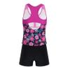 Daenrui Kids Big Girls Athletic Tankini Swimsuit Racer Tank Top with Boyshorts Beach Sports Bathing Suit Rose,Flower 4 Years view 4