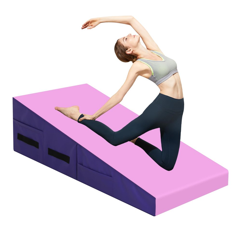 Incline Gymnastics Mat Cheese Tumble Mats, Folding Exercise Yoga Cushions for Kids, Gym Tumbling Pad Workout Aerobics Wedge Cushions for Home Gymnastics, Pink 48"x24"