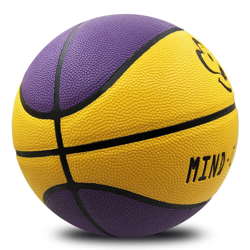 MINDCOLLISION Smiling Face Basketballs, Moisture-Absorbing and Wear-Resistant Soft Pu Leather, Good Grip, Suitable for Indoor and Outdoor Training and Competition,Purple Yellow,No. 7