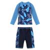 Yeahdor Kids Boys 2 Pcs Athletic Swimsuit UPF 50+ Rashguard Shirts with Swim Trunk Shorts Beachwear Navy Blue Shark 5-6 Years view 1