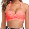 Women Halter Bikini Top Retro Push Up Swim Top Padded Bathing Suit Sexy Molded Soft Swimming Swimsuit Tops Pink view 2