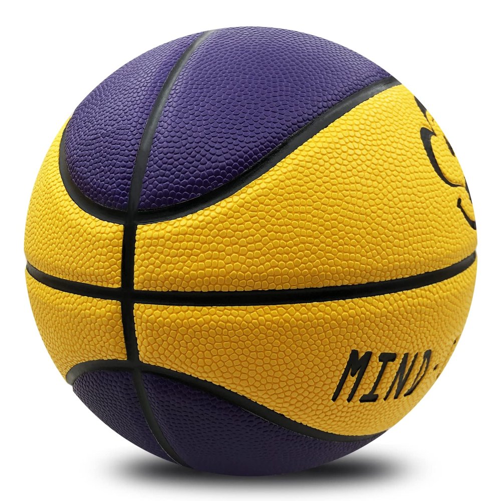 MINDCOLLISION Smiling Face Basketballs, Moisture-Absorbing and Wear-Resistant Soft Pu Leather, Good Grip, Suitable for Indoor and Outdoor Training and Competition,Purple Yellow,No. 5