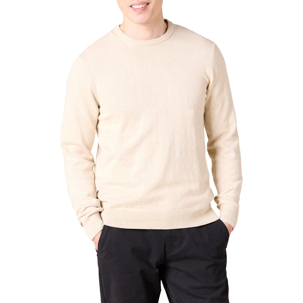Amazon Essentials Men's Long-Sleeve Crewneck Sweater, 100% Cotton, Big & Tall Options Available, Oatmeal Heather, 6X-Large Big