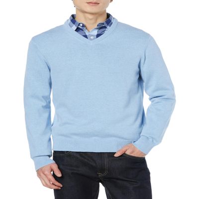 Amazon Essentials Men's V-Neck Pullover Sweater (Available in Big & Tall), Light Blue Heather, 5X-Large Big Tall