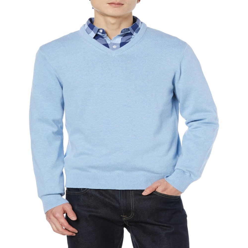 Amazon Essentials Men's V-Neck Pullover Sweater (Available in Big & Tall), Light Blue Heather, 5X-Large Big Tall